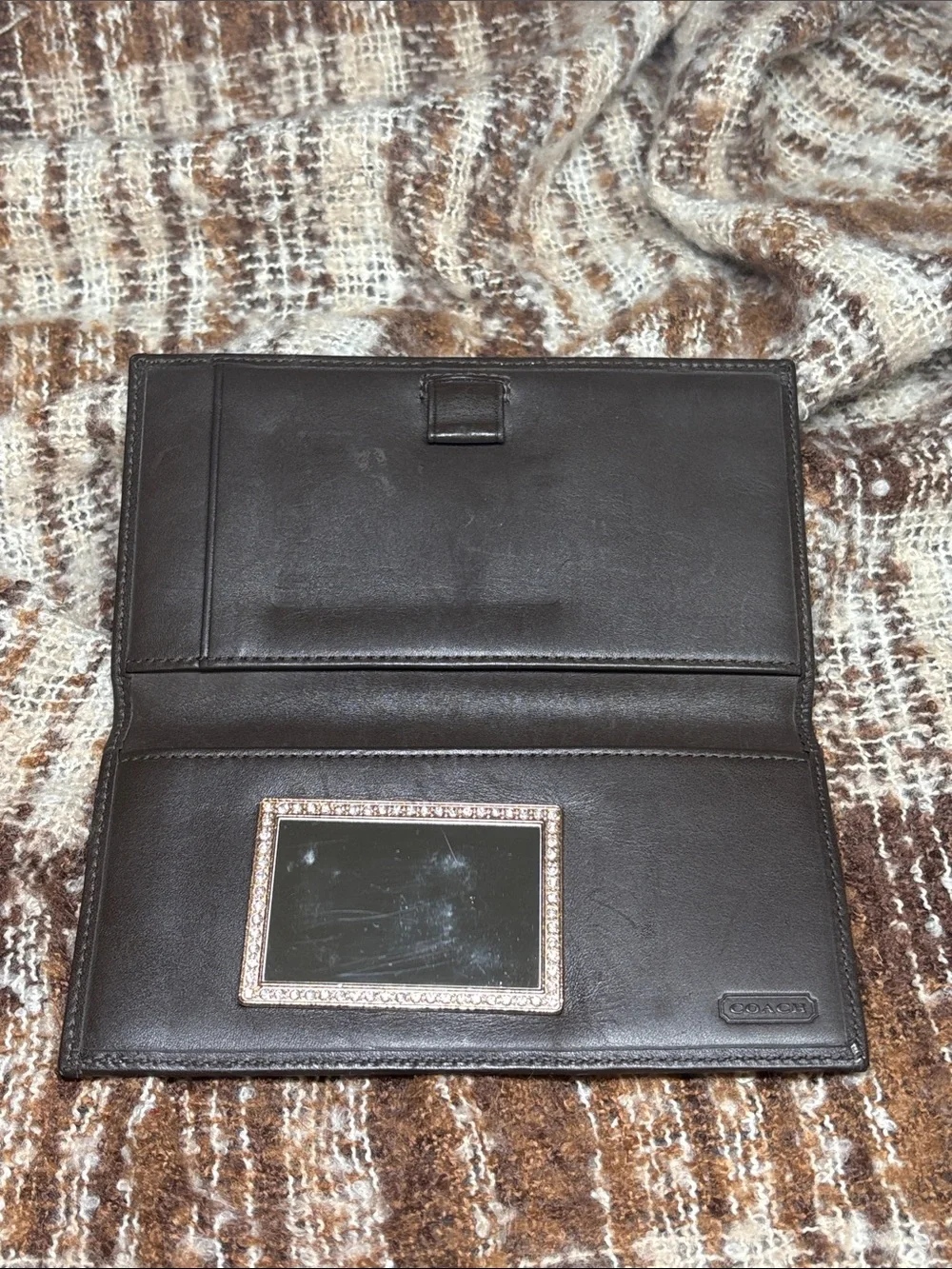 Coach Brown and Khaki Signature C Canvas Checkbook Wallet 6.75x3.75in